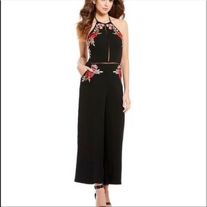 Gianni Bini Black Embroidered Halter Jumpsuit
